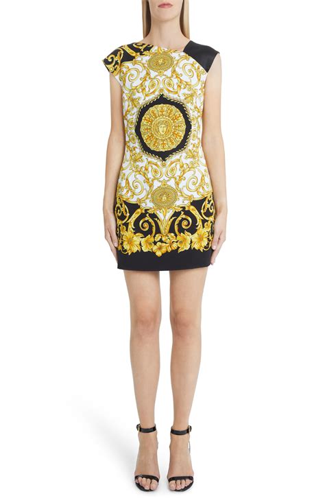 versace hibiscus print|Hibiscus Print Asymmetrical Neck Shift Dress In Black.